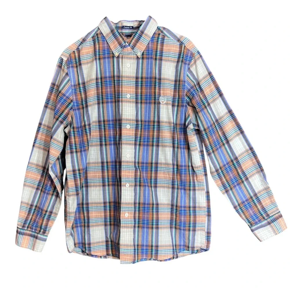 Chaps Mens Size Medum Custom Fit Shirt Plaid Long Sleeve Business Casual Preppy